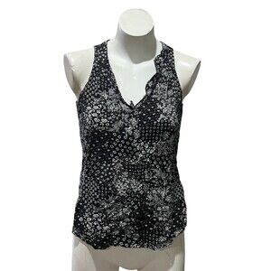 Old Navy Blouse Womens Size S Black & White Floral Patchwork Sleeveless